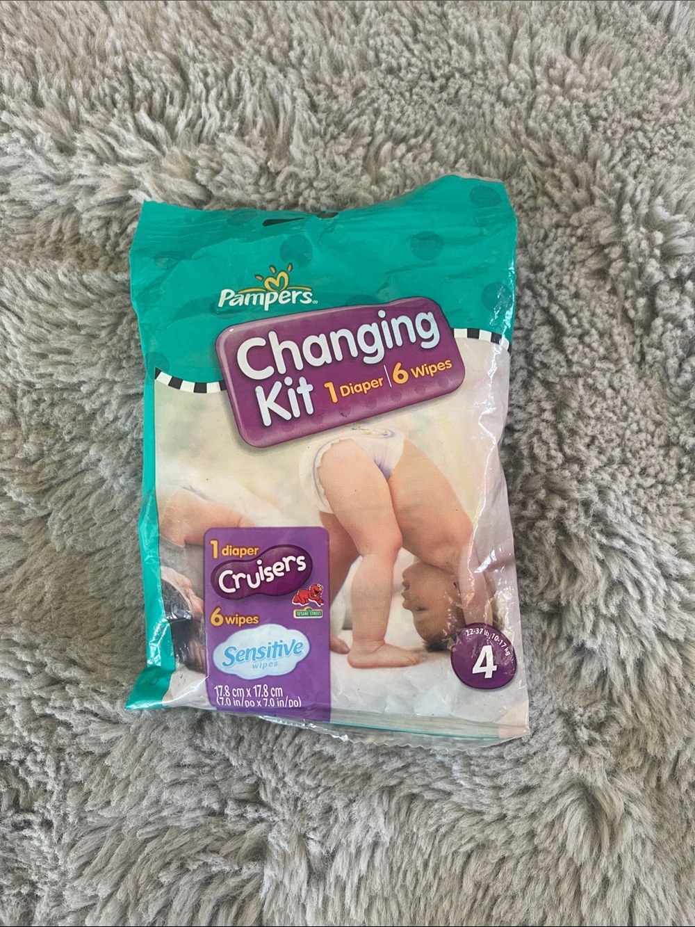Vintage Pampers Changing Kit - Teal (1 Diaper + 6 Sensitive Wipes) New Sealed